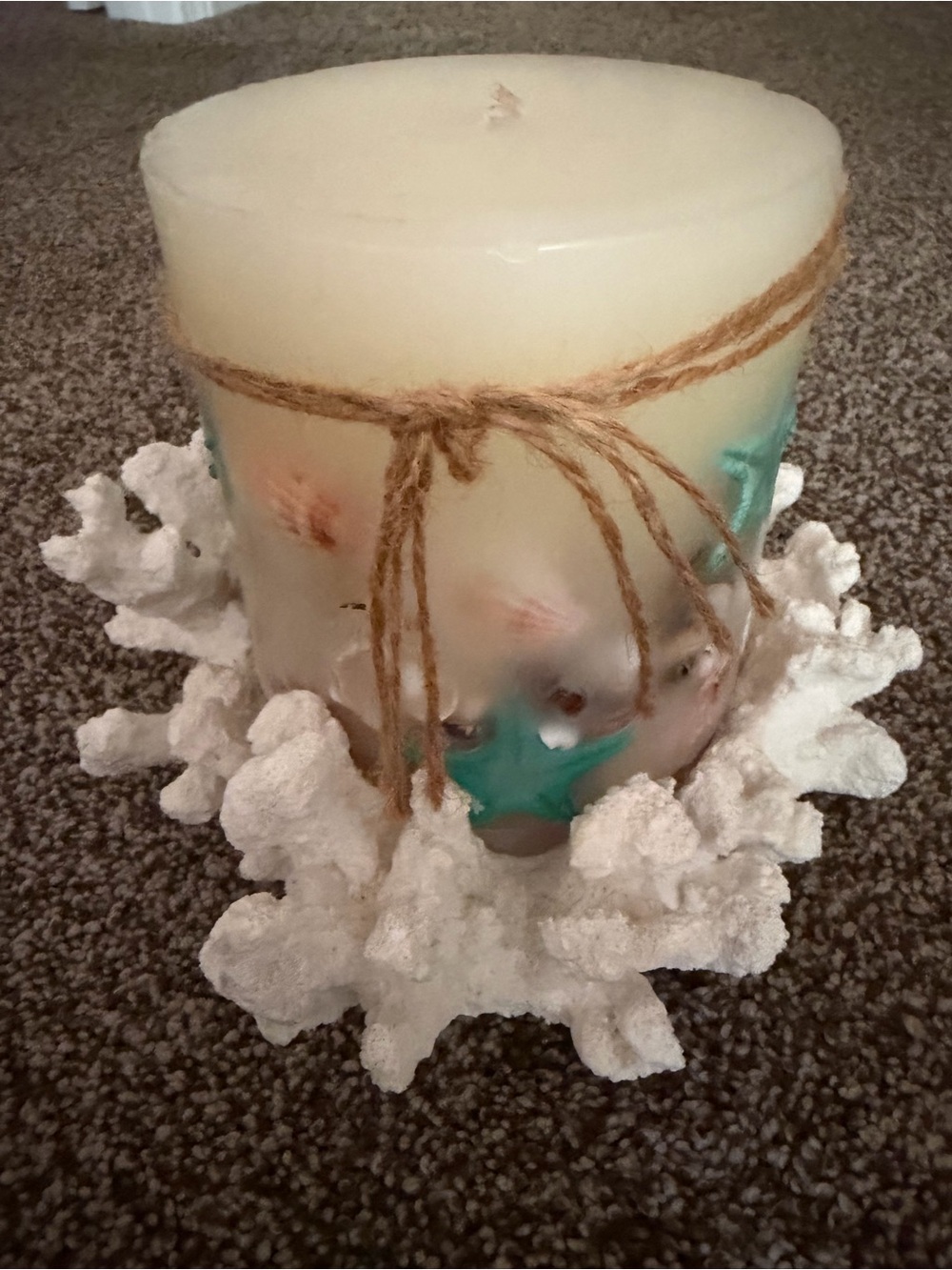 Natural Ivory Bath Candle with Aqua Starfish Accent - Picture 1 of 2